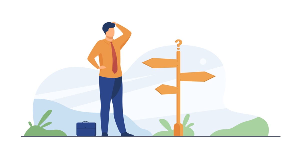 Pensive businessman making decision